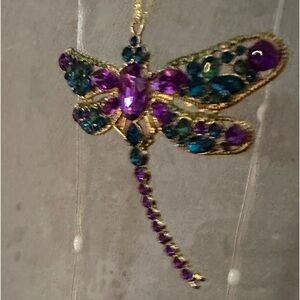 Purple Green Blue & Gold Jeweled Dragonfly Ornament Holiday Christmas NWT